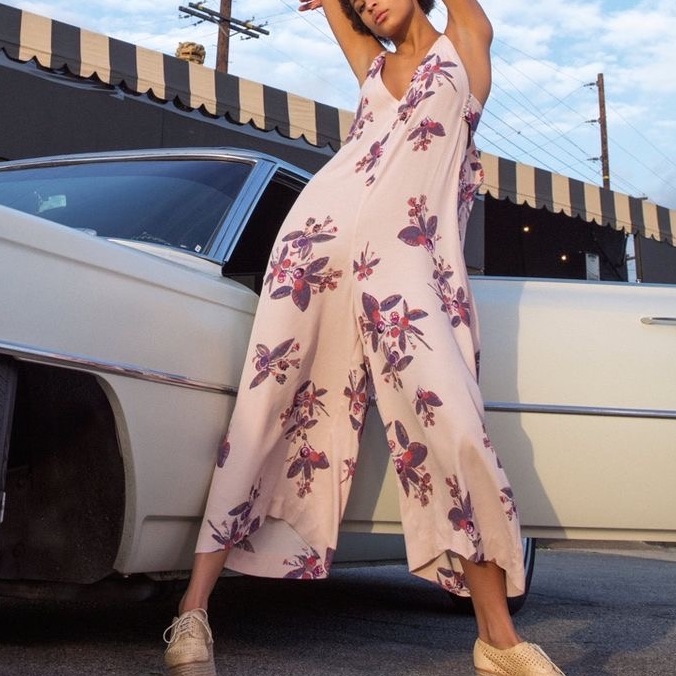 Free People Dream Big Blush Pink Floral Cutout Wide Leg Sleeveless Jumpsuit